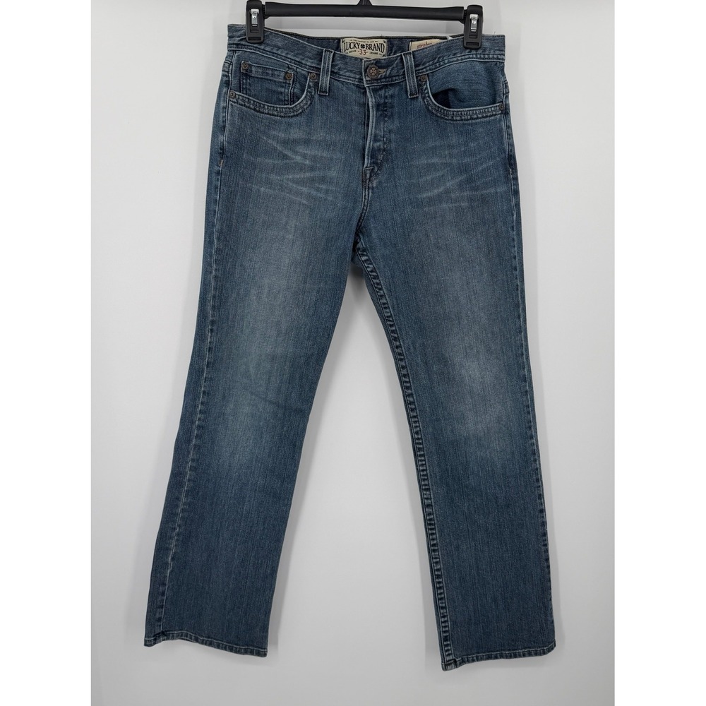 Lucky Brand Stryder Mens 33 Jeans Medium Wash Low Rise Straight Leg Button Fly